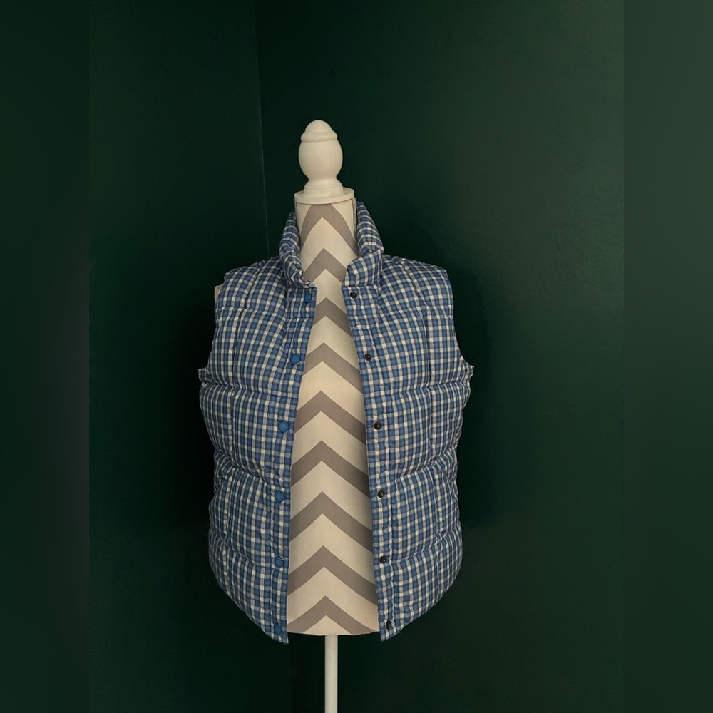 Land’s End Puffer Vest Blue Checkered Puffer Vest